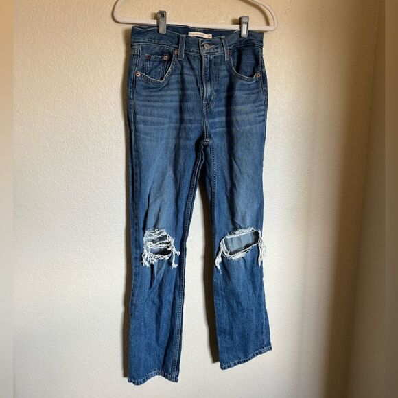 Levi‘s Low Pro Straight Jeans Sz 26 High Rise Distressed Medium Blue Wash - Picture 4 of 11